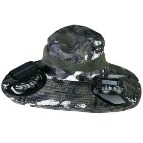 Outdoor Wide Brim Sun Hat With 2 Rechargeable Fans Solar Powered 3 Wind Speeds UPF50+ Breathable Waterproof Nylon Mesh Outdoor Hat For Hiking Camping (Option: GreenGraffiti)