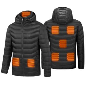 Heated Jacket Electric Heating Coat Lightweight Winter Hooded Jacket with 3-Level Heating Modes 8 Heating Zones Detachable Zipper Hood (Option: 2XL)