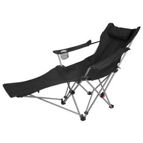 Reclining Camping Chair with Footrest 4-Position Adjustable Outdoor Folding Chair Heavy Duty Portable Camping Lounge Chair with Headrest Cup Holder & (Option: Black)