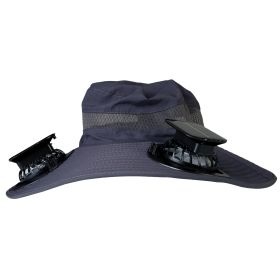 Outdoor Wide Brim Sun Hat With 2 Rechargeable Fans Solar Powered 3 Wind Speeds UPF50+ Breathable Waterproof Nylon Mesh Outdoor Hat For Hiking Camping (Option: DarkGrey)