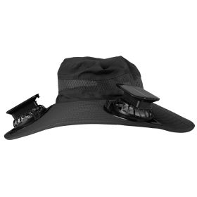 Outdoor Wide Brim Sun Hat With 2 Rechargeable Fans Solar Powered 3 Wind Speeds UPF50+ Breathable Waterproof Nylon Mesh Outdoor Hat For Hiking Camping (Option: Black)